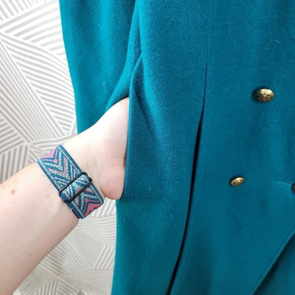 Vintage Long Coat size 6/8 Wool Trench Coat Winter duster Teal Double Breasted - Picture 4 of 10